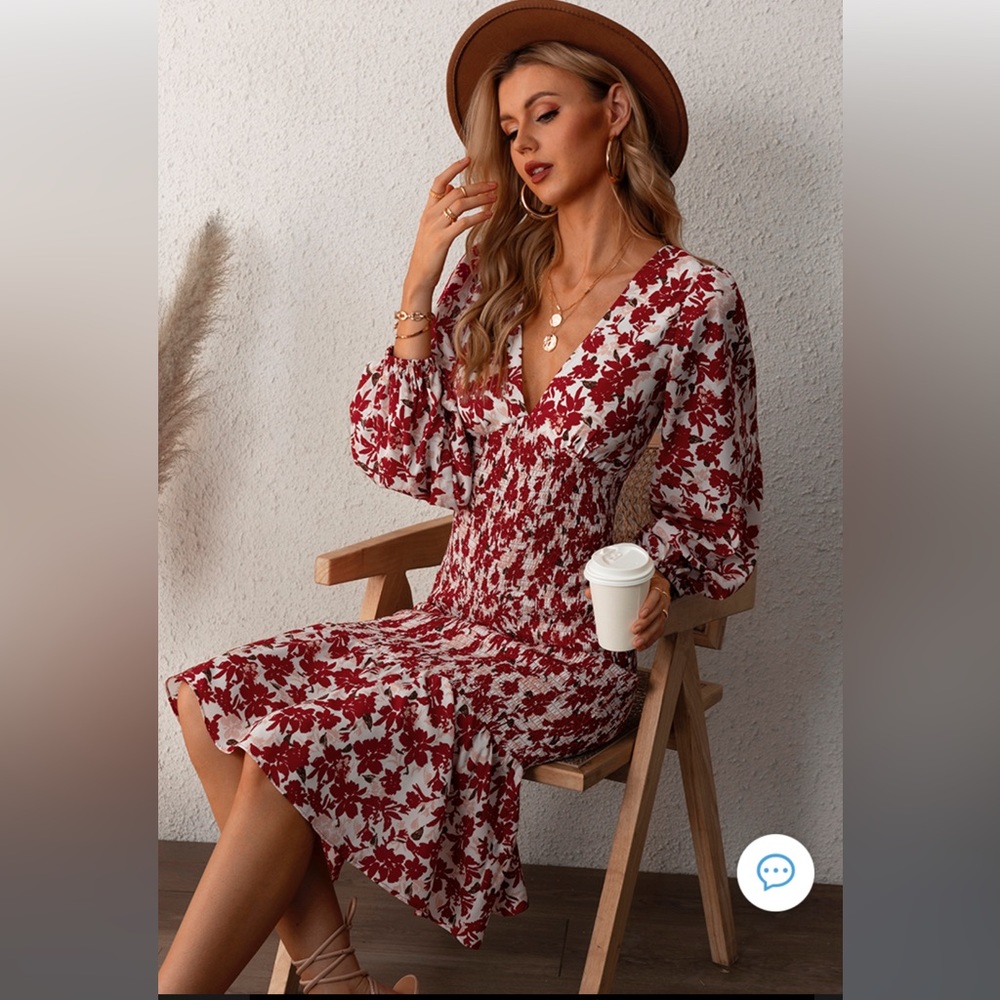 Island Sun Floral Print Smocked Ruffled Midi Dress